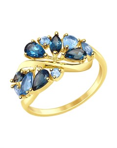 Кольцо из желтого золота с голубыми и синими топазами Sokolov
