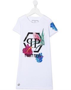 Платье футболка с цветочным принтом и логотипом Philipp plein junior