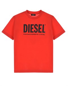 Красная футболка с черным логотипом детская Diesel