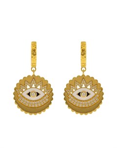 Серьги хагги Evil Eye из желтого золота с эмалью и бриллиантами Buddha mama