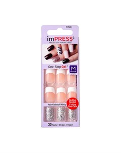 Твердый лак для ногтей Impress Press On Manicure BIPDM010C Серебряный Френч длина средняя Kiss